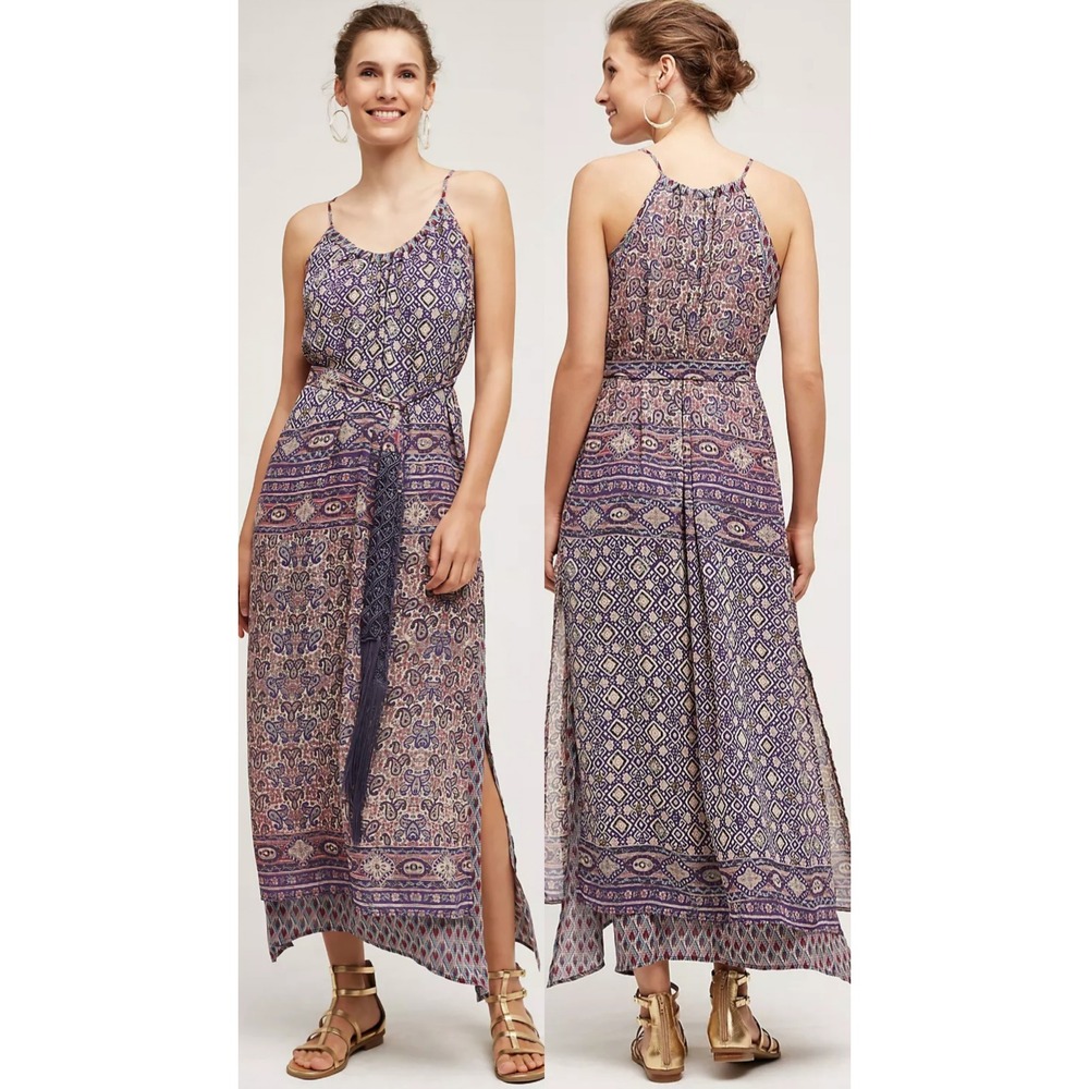 One September Boho Paisley High-Low Maxi Dress | Tassel Tie Waist | Size‎ XSP